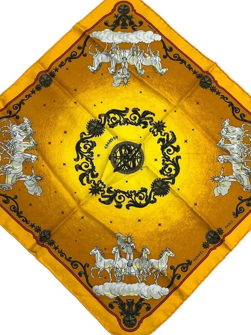 HERMES Petit Carre Yellow Orange Multi Silk Scarf